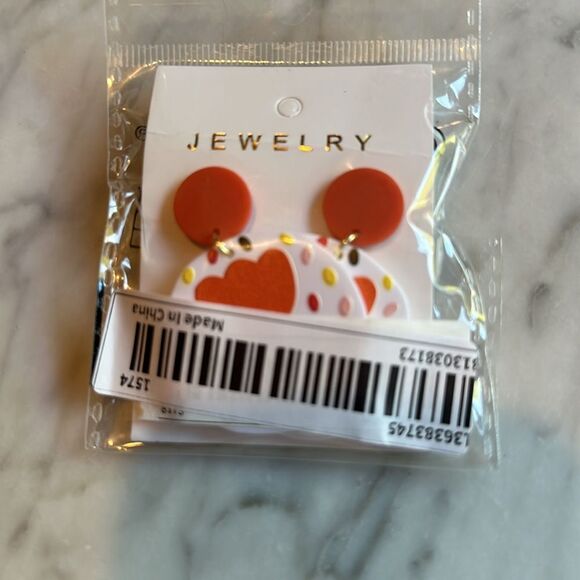 NWT Dangle Flower Earrings Red Tulip geometric abstract one size fits - Picture 3 of 3